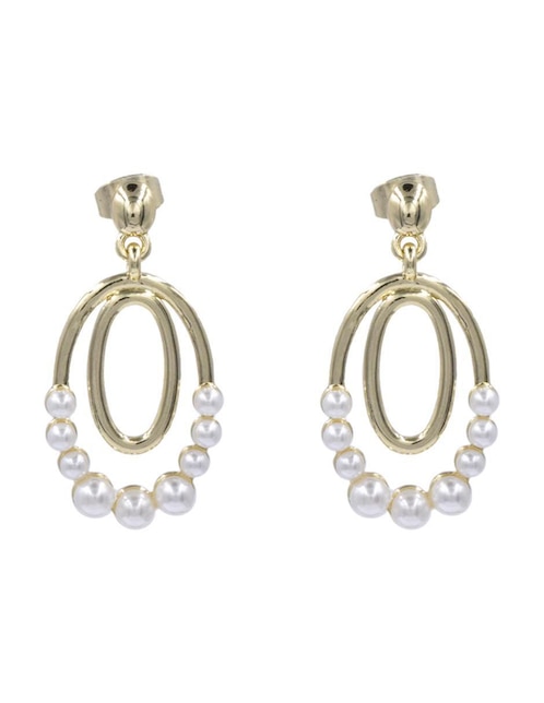 Aretes cortos ovalados Arette de perla 14 k con acabado chapa de oro