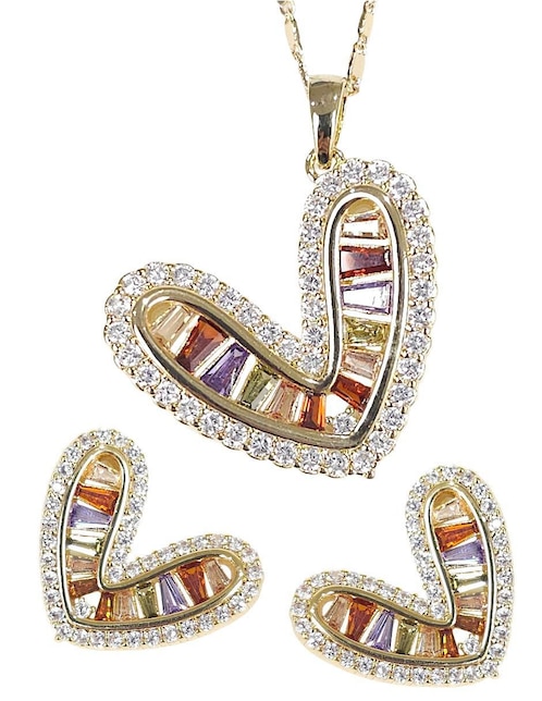 Aretes y collar acabado baño de oro 18 k zirconia