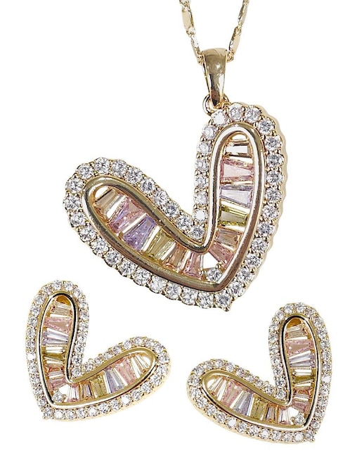 Aretes y collar acabado baño de oro 18 K zirconia