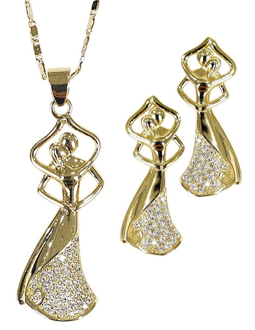 Aretes y collar acabado baño de oro 18 K zirconia