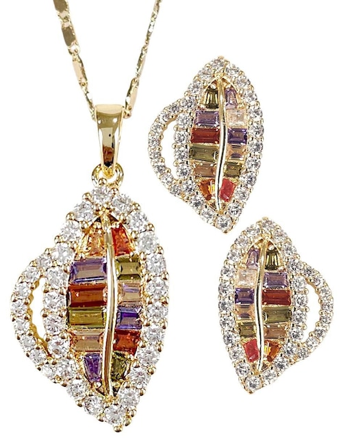 Aretes y collar OG 18 K zirconia