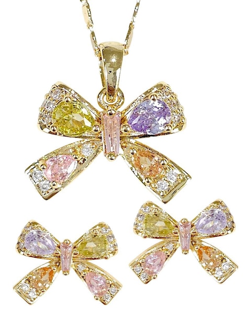 Aretes y collar de moño OG 18 K zirconia