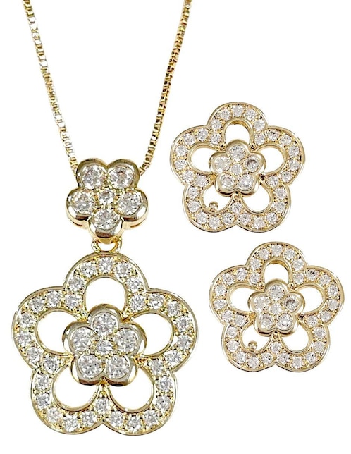 Aretes y collar de flor 18K zirconia