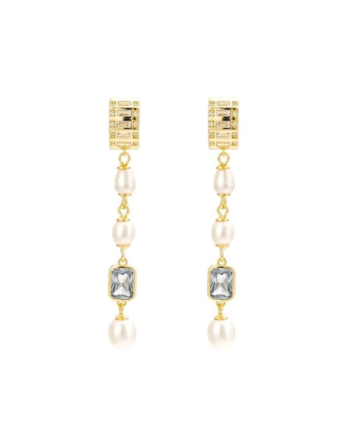 Aretes largos Classic Revisite de plata P 925 con acabado pulido perla