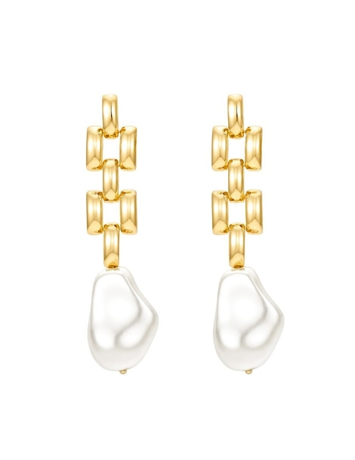 Aretes largos de eslabones de plata P 925 perla 1