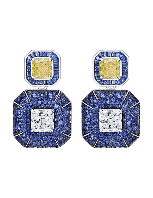 Aretes largos octagonales Gladkova Joyería de plata P 925 con acabado pavé zafiro