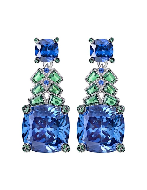 Aretes largos cuadrados Gladkova Joyería de plata P 925 con acabado brillante zafiro