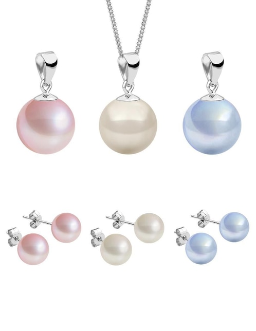Aretes y collar Zvezda Éclair de plata P 925 perla de cristal