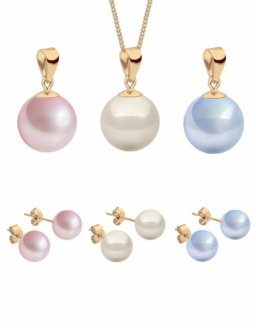 Aretes y collar Éclair acabado baño de oro 18 K perla de cristal 1