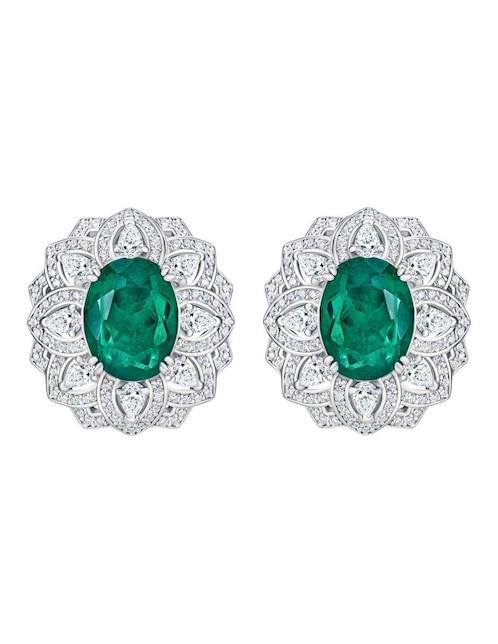 Broqueles de flor Gladkova joyería de plata p 925 con acabado pavé esmeralda
