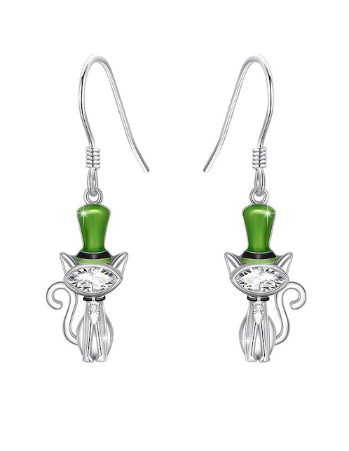 Arracadas de gato Miow Kiki Collection de plata P 925 con acabado baño rodio zirconia