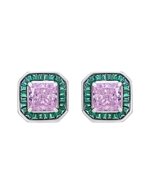 Broqueles octagonal de plata P 925 con acabado brillante zirconia
