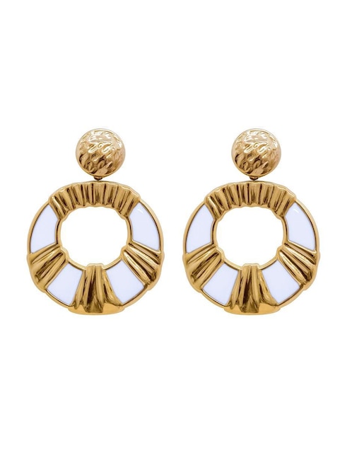 Aretes largos circulares Oro Angelus de acero inoxidable con acabado texturizado