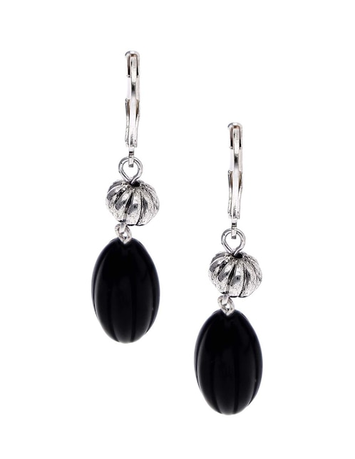 Aretes largos ovalados Midnight Beads con acabado brillante 1