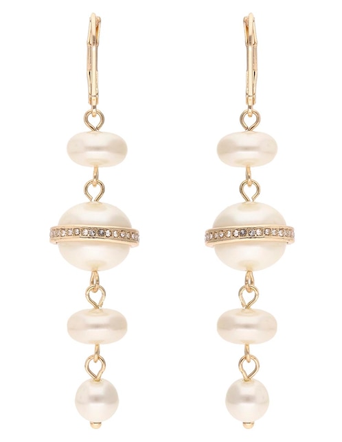 Aretes largos Anne Klein Tinsel Love con acabado esmaltado perla con zirconia