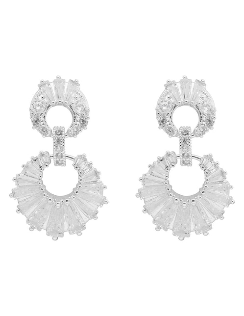 Aretes largos circulares Anne Klein Silver Bells con acabado brillante