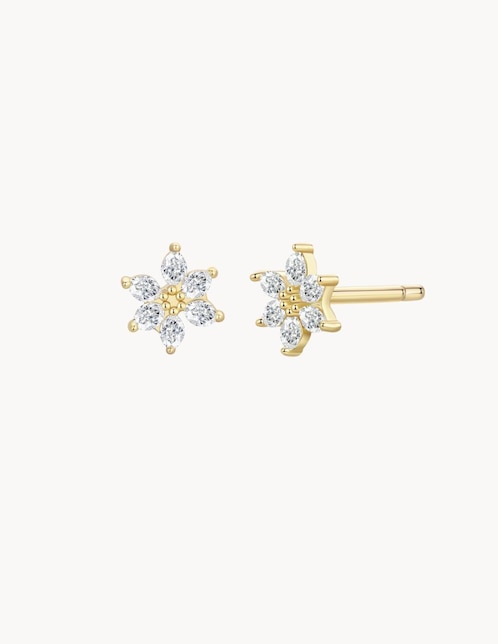 Broqueles de flor Olivia Wild con acabado baño de oro circonita 1