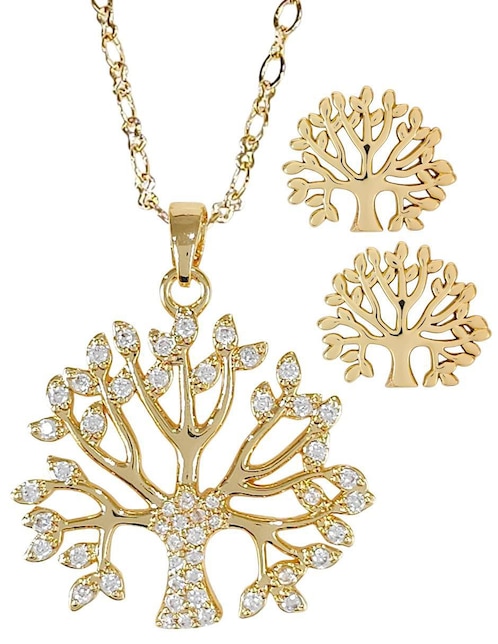 Aretes y collar de árbol 18 K zirconia