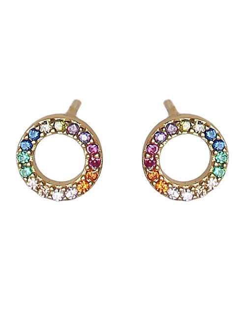 Aretes cortos circulares Sofia Blum de plata P 925 con acabado chapa de oro circonita