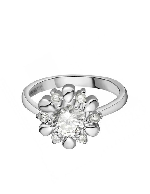 Anillo multi gemas de flor Ocean Heart Fashion Flora cristal con acabado baño de oro blanco 18 k