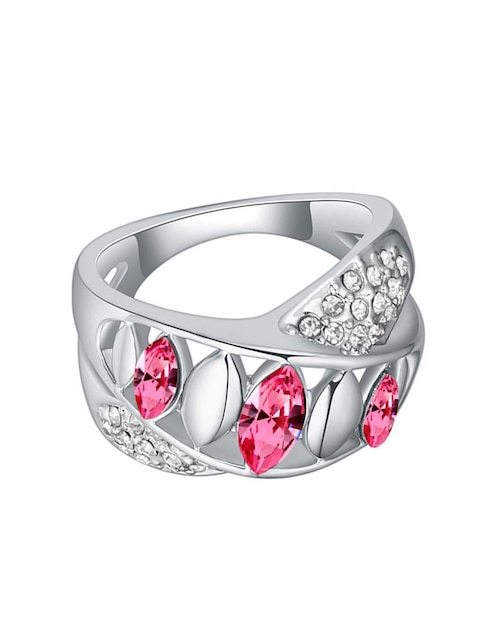Anillo multi gemas ovalado Ocean Heart Fashion cristal con acabado baño de oro blanco 18 k