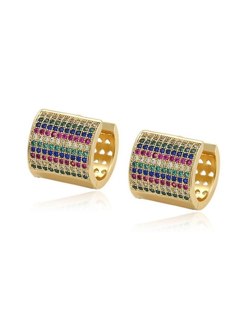 Aretes Moon de oro laminado 9 k con acabado brillante zirconia