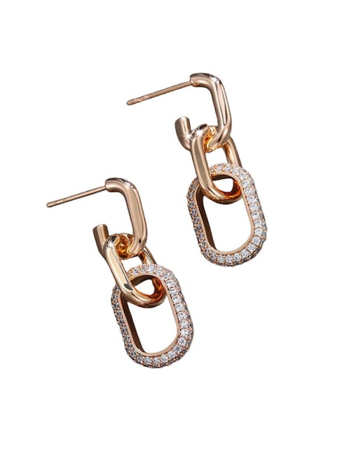 Aretes Moon de oro laminado 9 k con acabado pulido zirconia