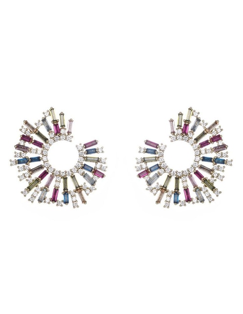 Aretes Moon de oro laminado 9 k con acabado brillante zirconia
