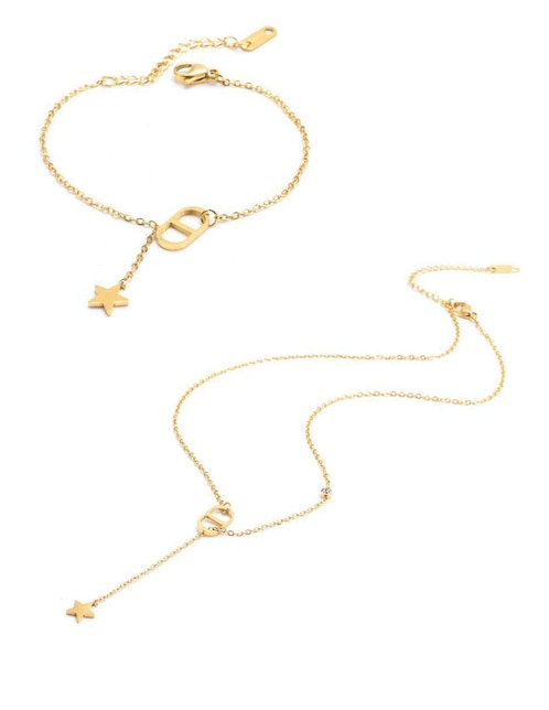Collar y pulsera de estrella Moon de oro laminado 10 K zirconia