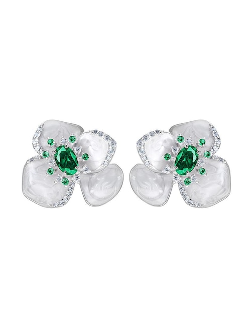 Aretes cortos de flor Gladkova Joyería de plata P 925 con acabado brillante esmeralda