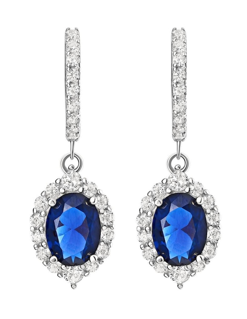 Aretes largos de ovalo Gladkova Joyería de plata P 925 con acabado pavé zafiro
