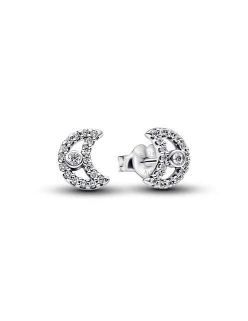 Aretes cortos de luna Pandora Moments de plata P 925 con acabado brillante zirconia cúbica