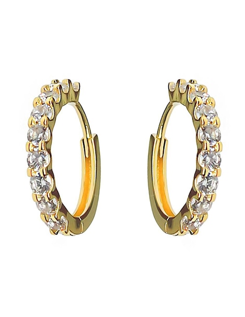 Aretes huggie Sofia Blum de plata p 925 con acabado chapa de oro circonita