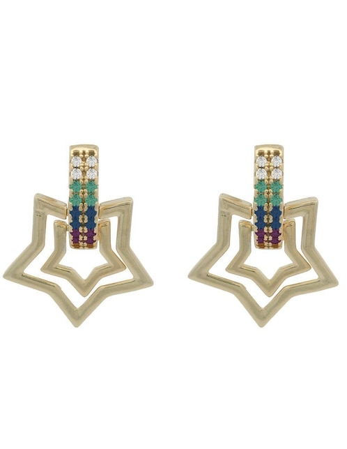 Aretes cortos de estrella Horoz 18 k con acabado chapa de oro zirconia