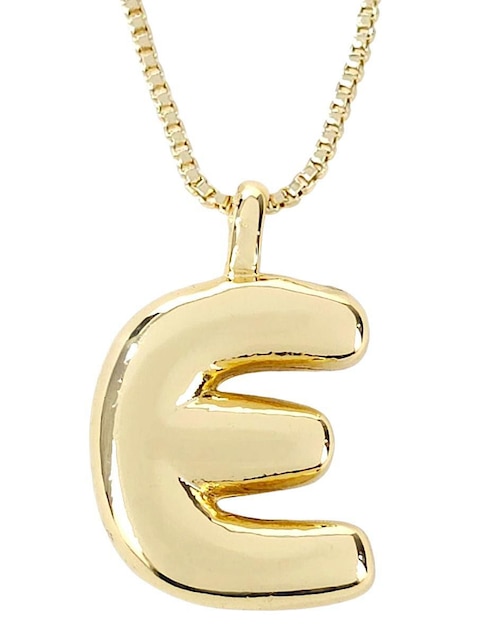 Collar con dije de letra e Og de baño de oro 18 K