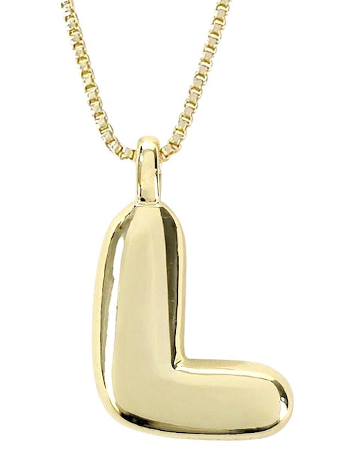 Collar con dije de letra l Og de baño de oro 18 K
