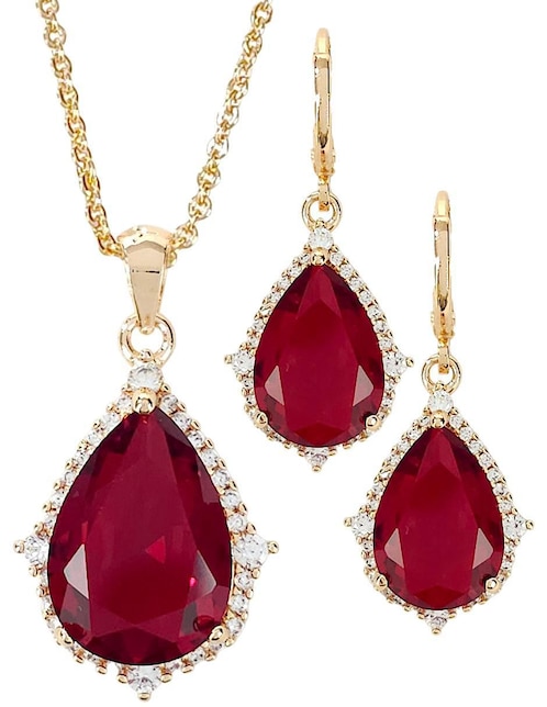 Aretes y collar de gota de oro laminado 18 K zirconia