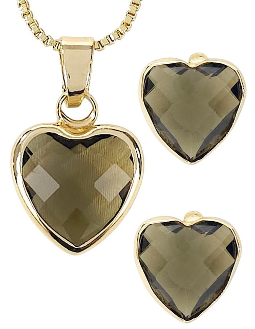 Aretes y collar de corazón OG 18 K zirconia