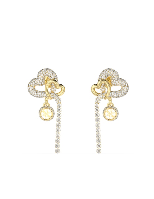 Aretes largos Love Bites de acero inoxidable con acabado pavé circonita 1