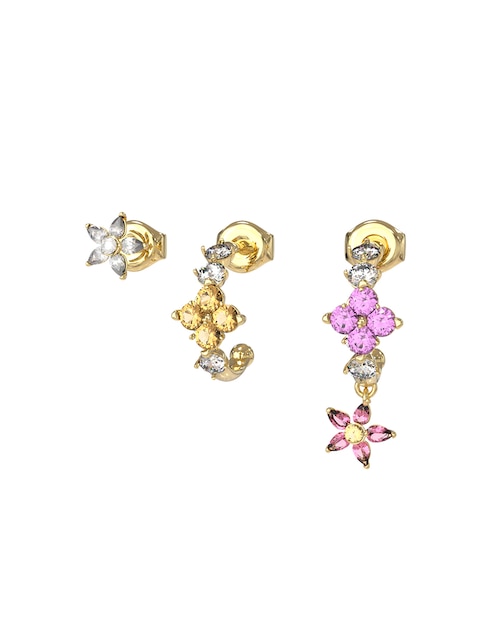 Aretes cortos de flor Secret garden con acabado brillante circonita 1
