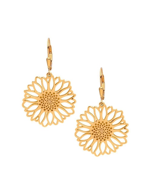 Aretes largos de flor Anante con acabado baño de oro 14 k