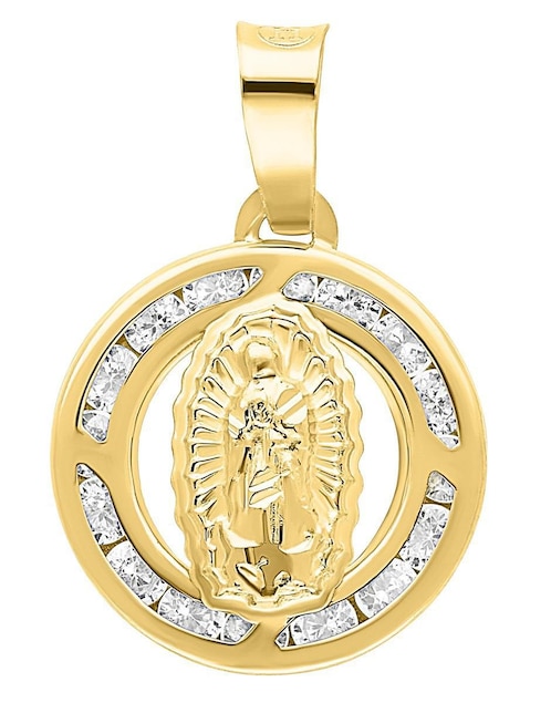 Medalla redonda Horoz virgen de guadalupe de oro 10 K zirconia