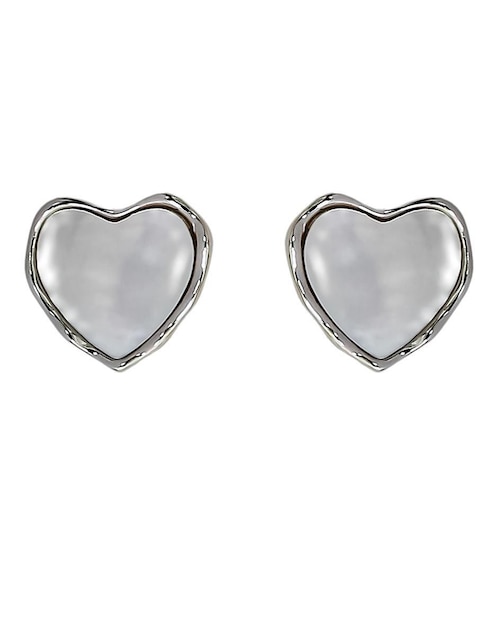 Aretes cortos de corazón Sofia Blum de plata P 925 con acabado baño rodio madre perla