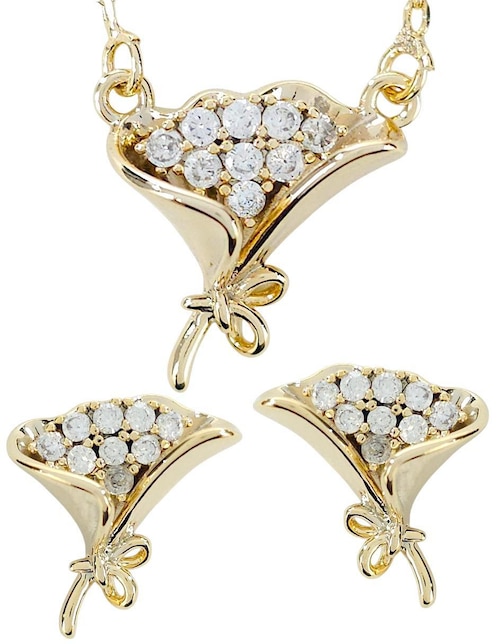 Aretes y collar de oro laminado 18 K zirconia 1