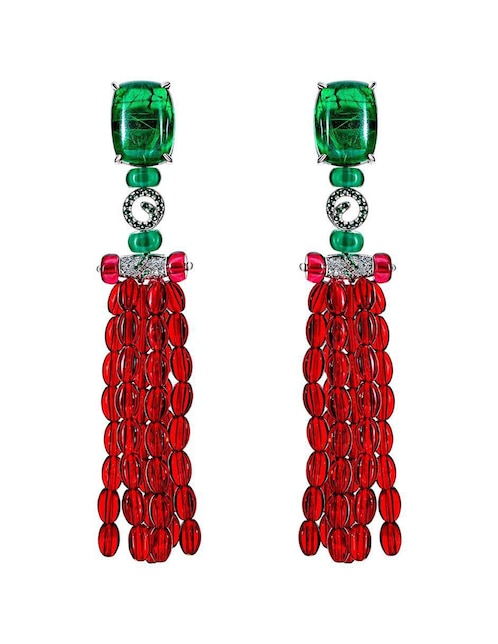 Aretes largos rectangulares Gladkova Joyería de plata P 925 con acabado brillante esmeralda