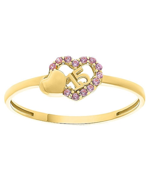 Anillo de corazón 10 k de oro zirconia pulido