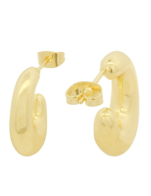 Aretes cortos ovalado Horoz 18 K con acabado chapa de oro