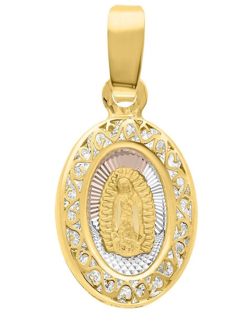 Medalla ovalada Horoz virgen de guadalupe de oro 14 K zirconia