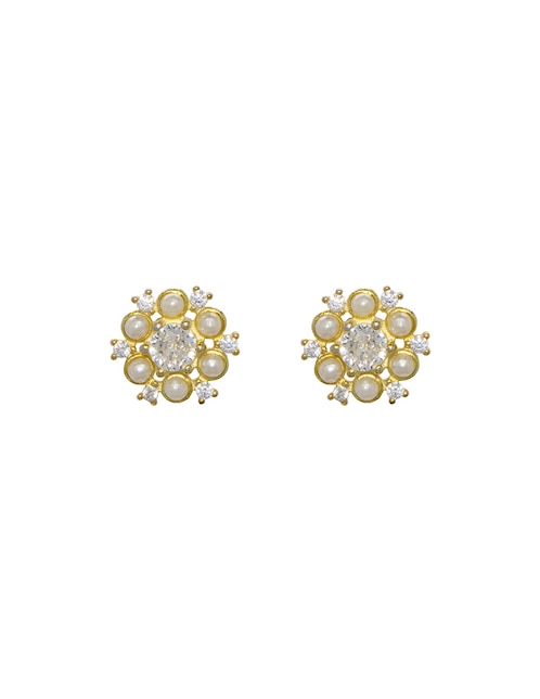 Broqueles de flor Carré de plata P 925 con acabado pavé perla
