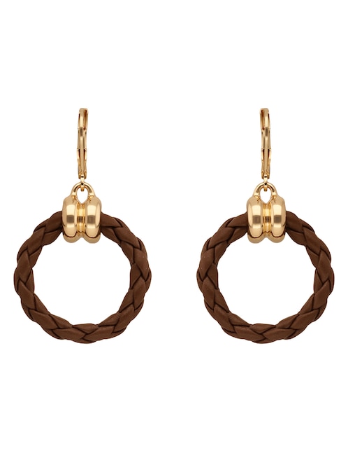Aretes largos circulares Leather Tortoise con acabado pulido 1